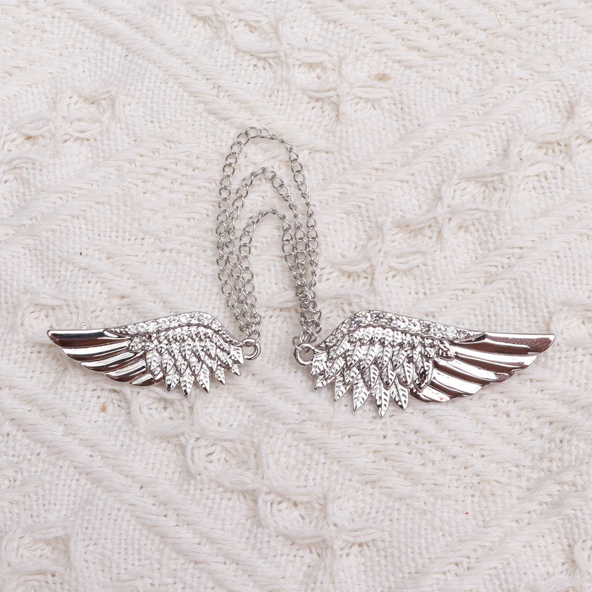 

24x2cm Angel Wings Shaped Breastpin Diamond Brooch Tassel Pin Cape Buckle Silver