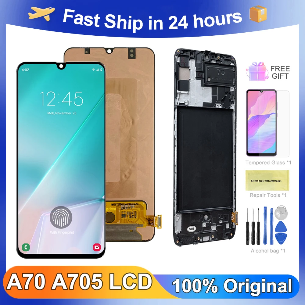 Оригинальный ЖК-дисплей A70 6,7 дюйма для Samsung Galaxy A70, A705, A705F, зеркальный ЖК-дисплей, сенсорный экран, дигитайзер в сборе с рамкой