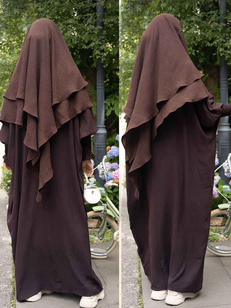 Ид Мусульманская женская Абая 2-слойная длинная химар с платьем 2-х предметный