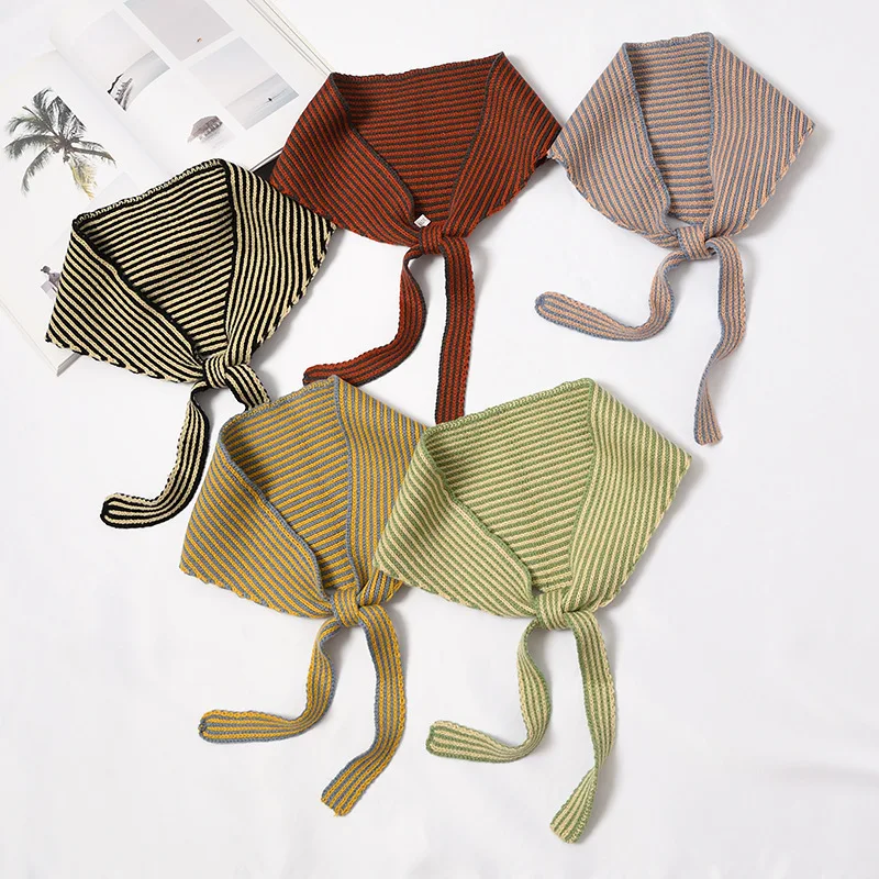 

Women Solid Color Knitted Small Scarf Warm Fake Collars Female Soft False Collar Neck Small Scarf Female Shirt Detachable Collar