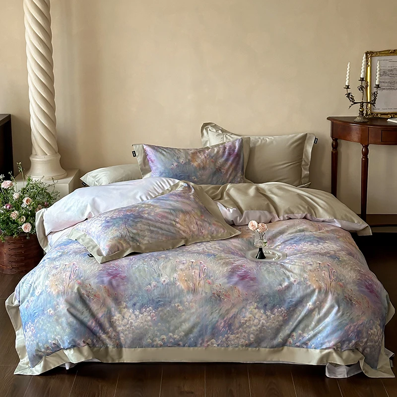 

Комплект постельного белья Fat Fairy HOME TEXTILE, цветочный принт, египетский хлопок, королевский размер