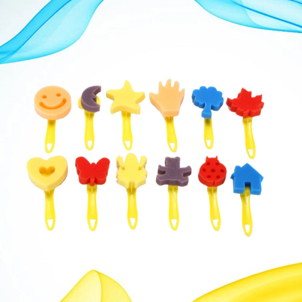 

12Pcs Painting Sponges Stamper EVA Craft Painting Sponges Double- sided Cartoon Painting Stamps Early Learning Drawing Palette