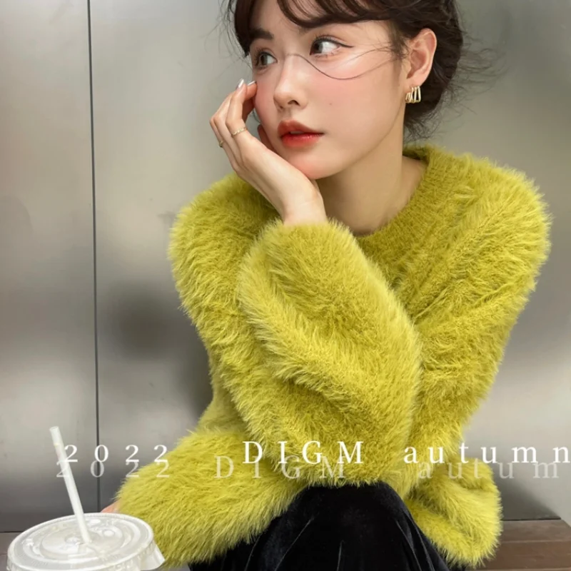 

Мохеровые свитера для женщин, зима 2022, кашемировый новый пуловер с длинным рукавом, облегающая женская осенняя одежда, высокий свитер