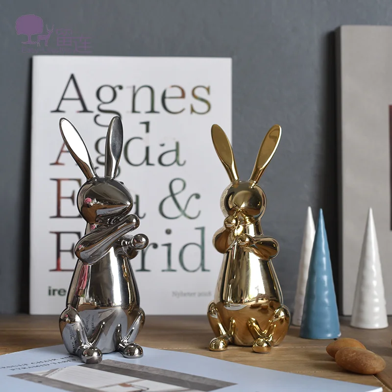 

Europe [MGT] originality golden silver rabbit Ceramic modern Home decor Art Decoration decoration craft ornaments statues