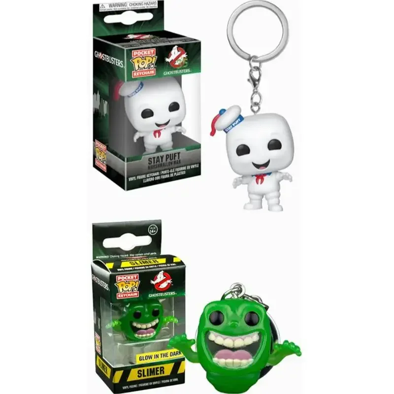 Фото Funko Pop MOVIES Ghostbusters Stay Puft Marshmallow Man Slimer Брелок Игрушка 4 СМ ПВХ Виниловые Фигурки Карманный Поп Брелок Игрушки №1