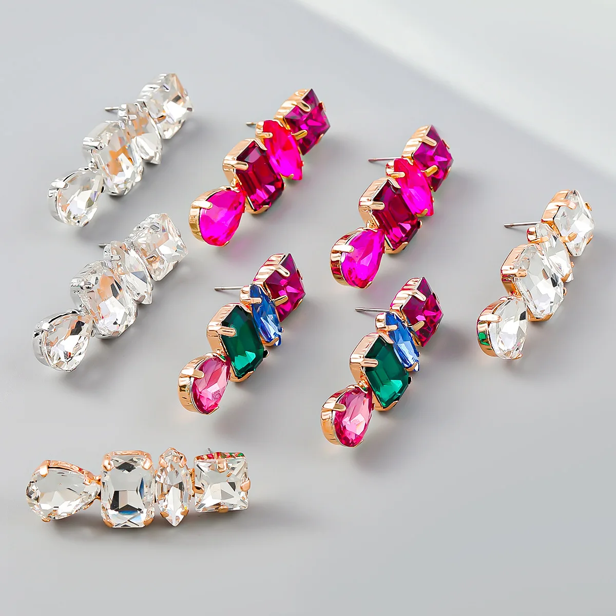 

New Shiny Rhinestone Alloy Glass Multi-layer Geometric Women's Earrings Evening Wedding Accessories Fashion Statement Jewelry