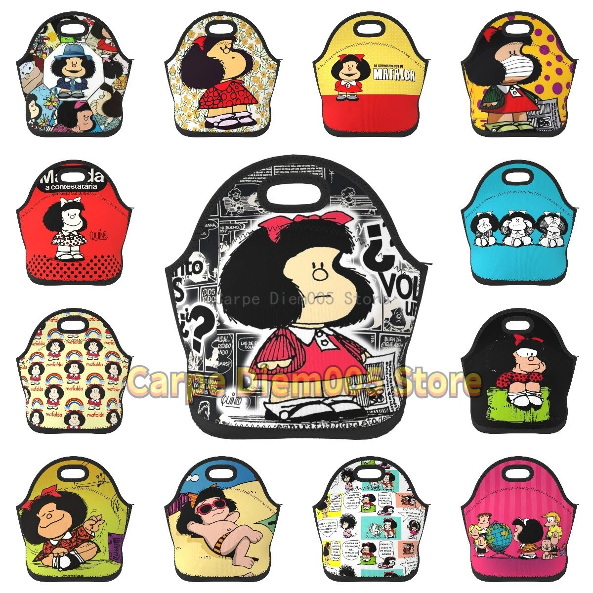 Funny Mafalda Neoprene Lunch Bag/Lunch Box/Lunch Tote/Picnic Bags Insulated Cooler Travel Organizer School Work Office
