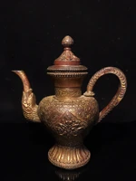 8 tibetan temple collection old bronze cinnabar mud gold animal pattern kettle teapot hidden pot ornament town house exorcism
