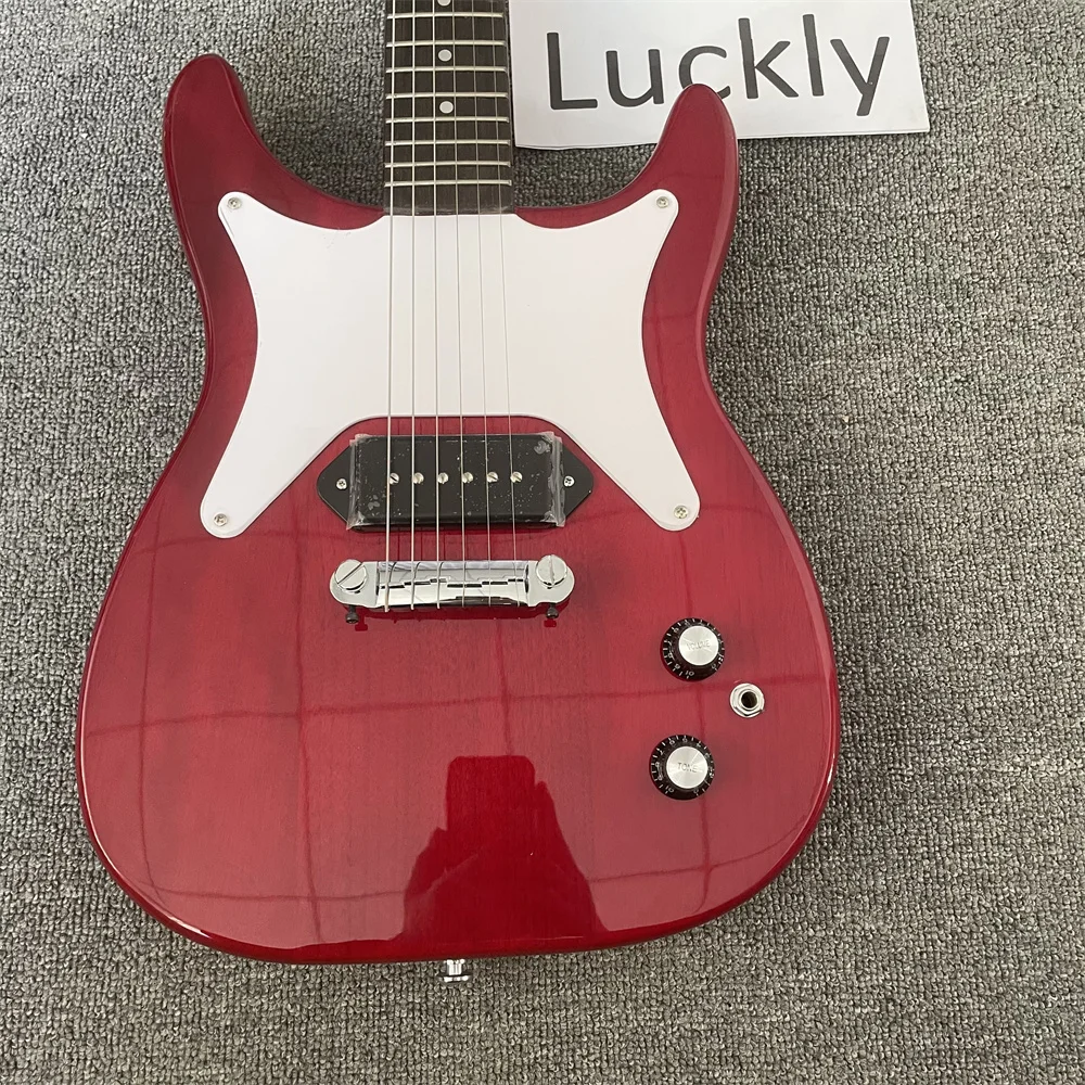

Custom 1961 Coronet Plaque Headstock Cherry Electric Guitar White Pickguard Black Single P 90 Pickup Dot Fingerboard inlay