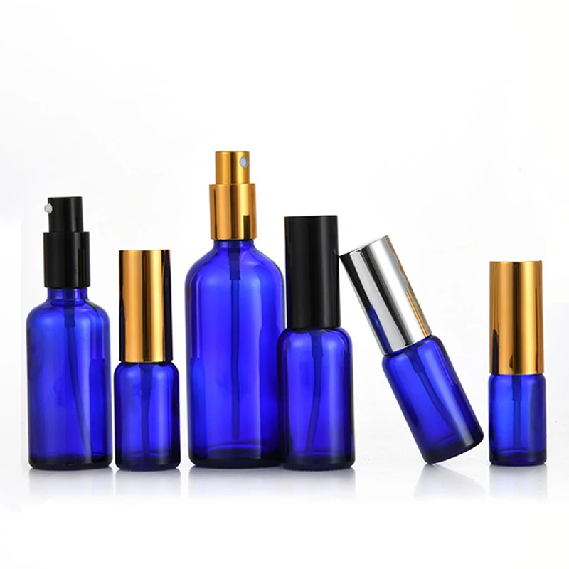 

10ml-100ml Blue Glass Perfume Spray Bottle Empty Cosmetics Fine Mist Bottles Refillable Atomizer Cute Alcohol Sprayer Luxury