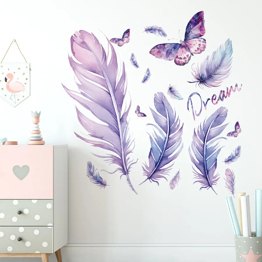 Психоделическая фиолетовая наклейка на стену с перьями бабочки великолепная со