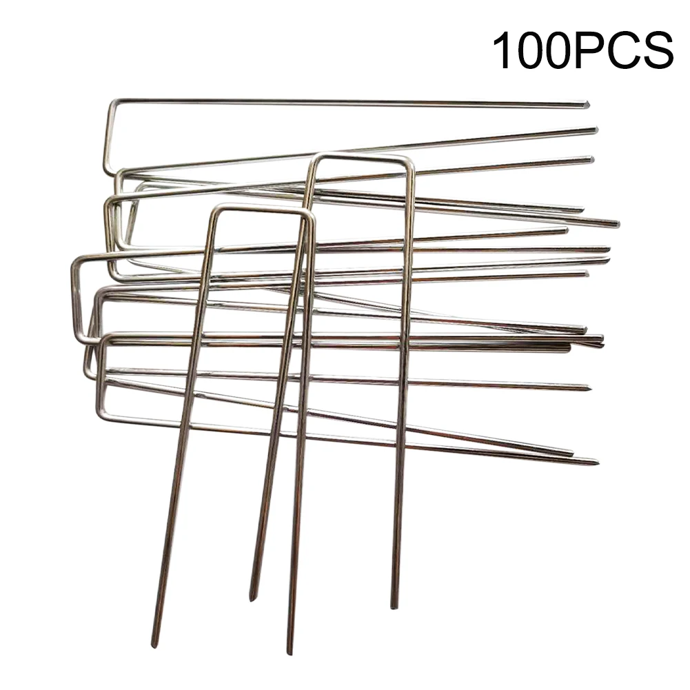 

100pcs Garden Staple For Artificial Grass Universal Turf Pin Anti Rust U Type With Sharp End Landscape Stake Ground Insert