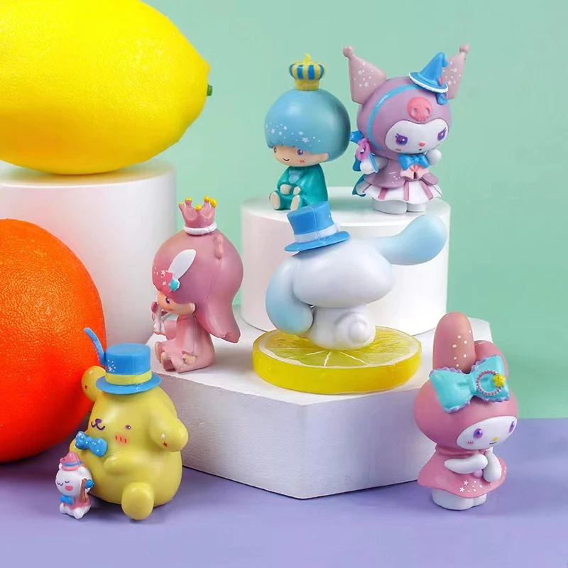 

6 шт./набор Sanrio Cinnamoroll Melody Kuromi Милая модель куклы мультяшная фигурка декоративные украшения аниме игрушки подарок для друга