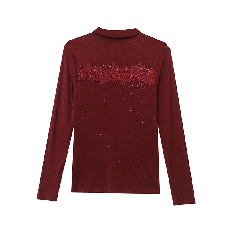 Женская водолазка с длинным рукавом элегантная облегающая однотонная Сетчатая