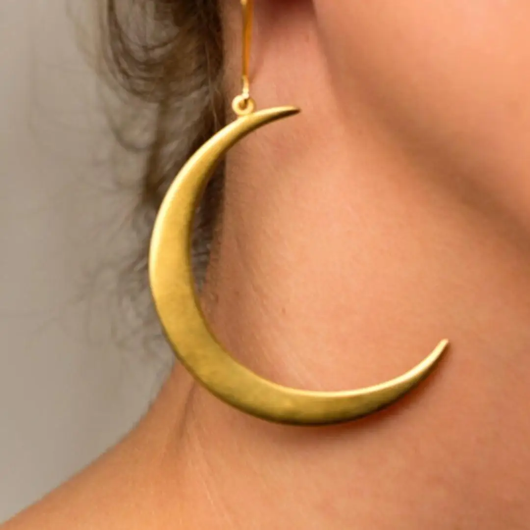 Rose Gold Crescent Moon Earrings Dangle Statement Silver Jewelry Victorian boho