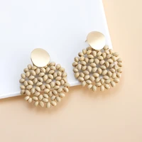 fashion boho beads earrings ladies vintage round wooden drop beaded earrings jewelry 2022 new