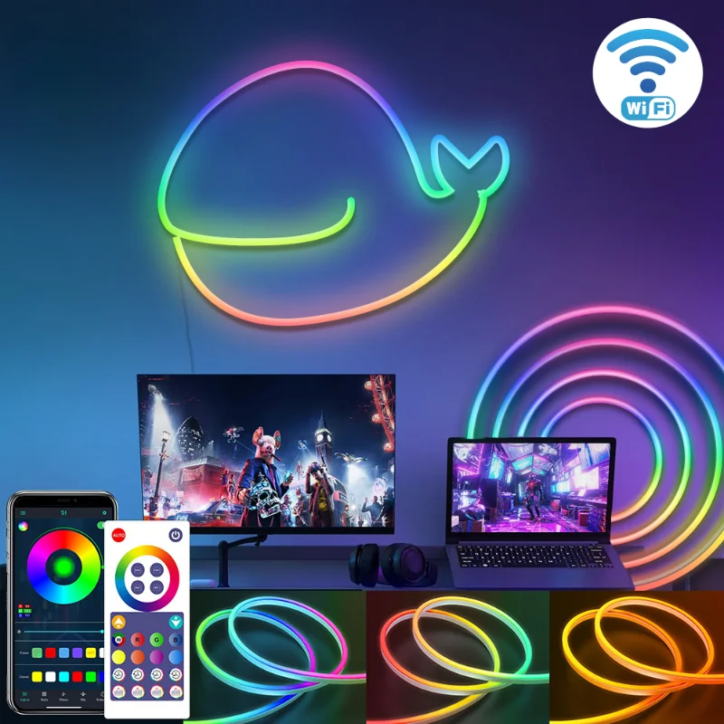 

RGBIC LED Smart Tuya APP Neon Light with WiFi/Bluetooth Remote Control Flex Light Family Room TV Backlight Game Decorative Light