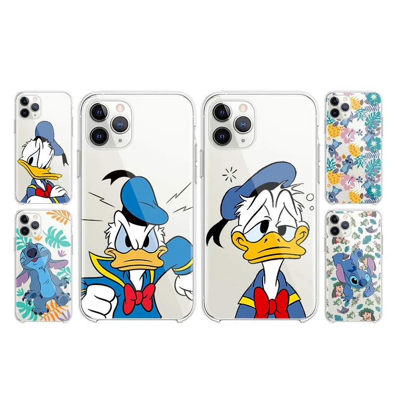 

Donald Duck Stitch Baby Transparent Phone Case For Apple iPhone 14 13 12 11 Mini XS XR X Pro MAX 8 7 6 Plus SE 2020 Cover Shell