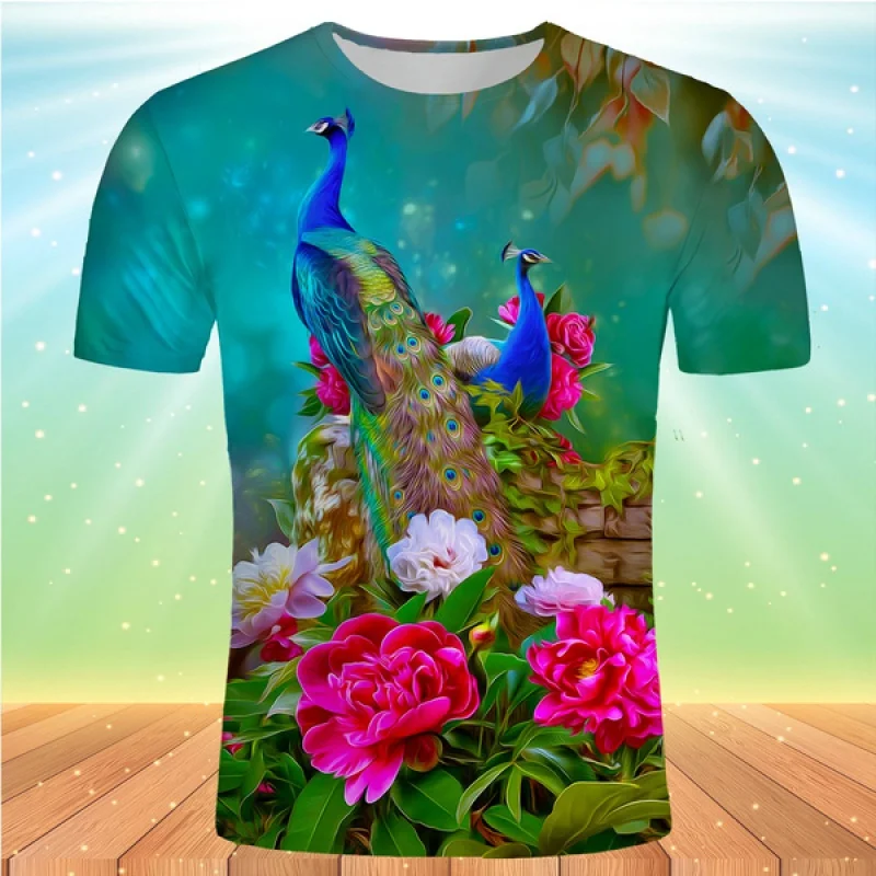 

Summer Men Casual 3D Printed Peacock&bird T Shirt Unisex Short Sleeves Tops T-Shirt XS-5XL