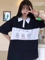 preppy style cartoon polo shirt female polo t shirt japanese style cutetees kawaii fashion 2020 women polo clothes vintage top