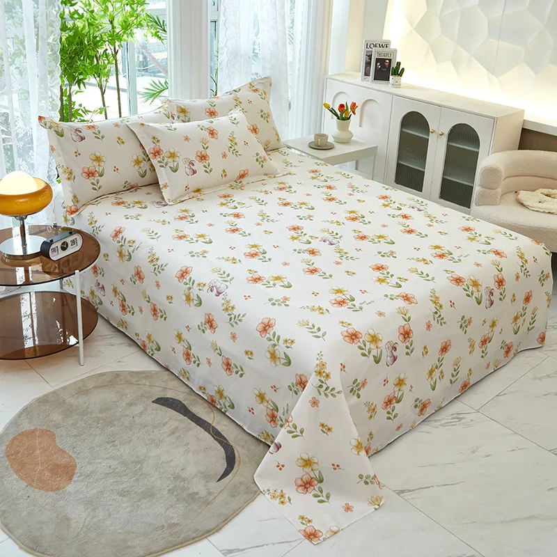 

100% Cotton Printed High Quality Bed Sheet Comfortable and Breathable Plant Flower Cotton Fitted Sheet Without Pillow Cover