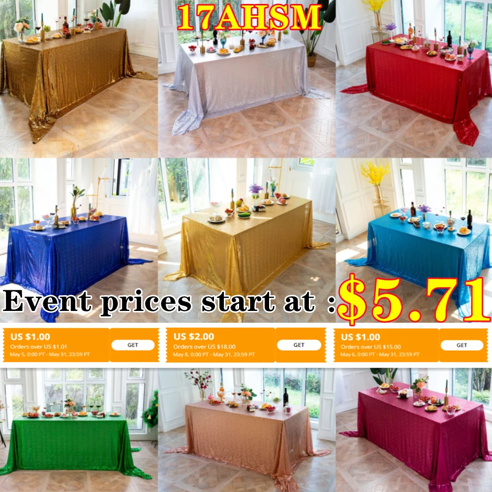 

17AHSM Sequin WeddingTablecloth GlitterRose Gold Birthday PartyCake Tablecover Home Decoration Sequined RectangularTablecloth