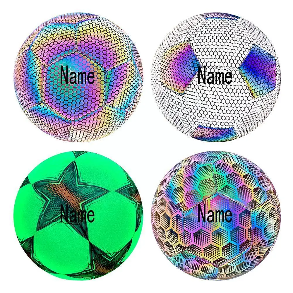 

Night Glowing Soccer Cool Luminous Ball Pu Soccoer Personalized Name Reflective Football For Child Student Test Adult Train I7Q2