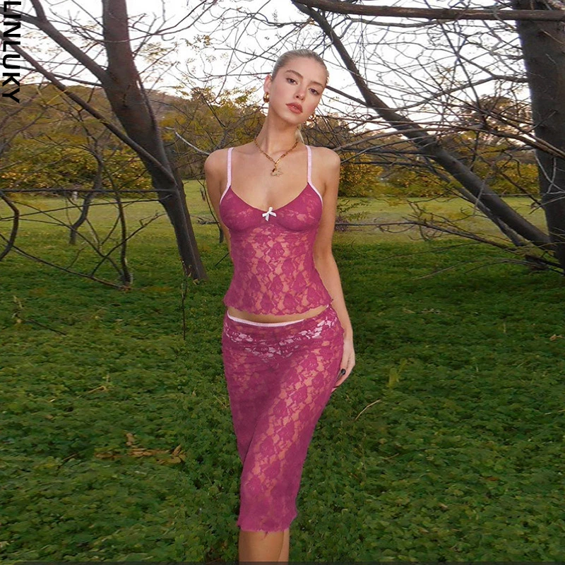 

Autumn New Sexy Fashion Lace Tank Top And Skirt Outfits For Women Matching Sets 2 Piece Sets Club Party Clothes