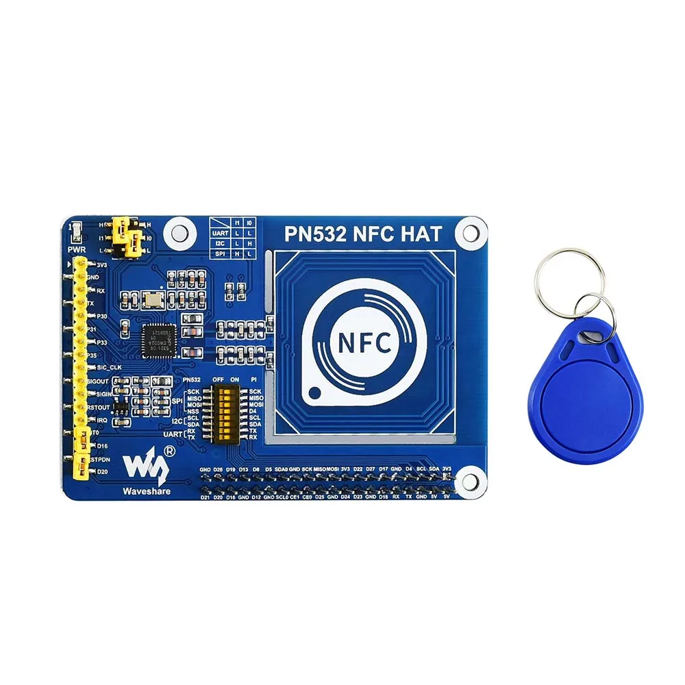 

Waveshare PN532 NFC HAT for Raspberry Pi I2C / SPI / UART communication interfaces 3.3V/5V