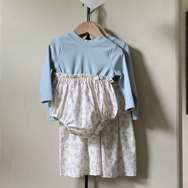 Женское комбинированное платье с цветочным принтом боди круглым вырезом и