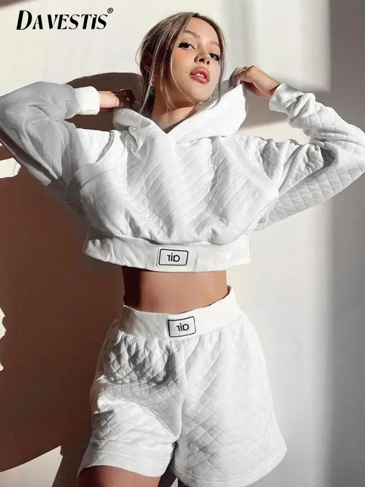 

Комплект из двух предметов для женщин, весенний Повседневный свитер с капюшоном и шорты, спортивный костюм, женский комплект из двух предме...