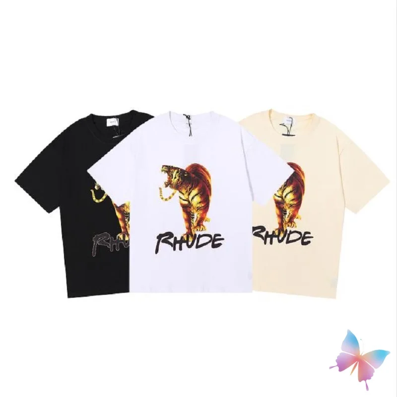 

Tiger HD Printing RHUDE Tshirts High Street Cotton Men Women Oversized Short Sleeves Rhude T-shirt