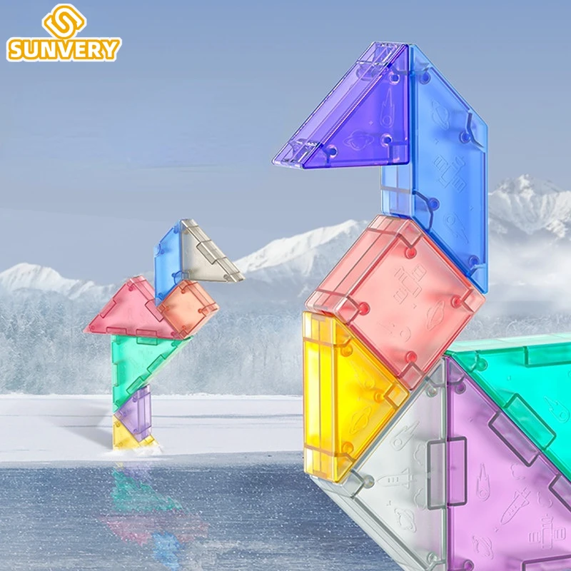 

Магнитный пазл Tangram для 3D строительных блоков набор прозрачных форм цвета Раннее Обучение Игрушки для маленьких детей