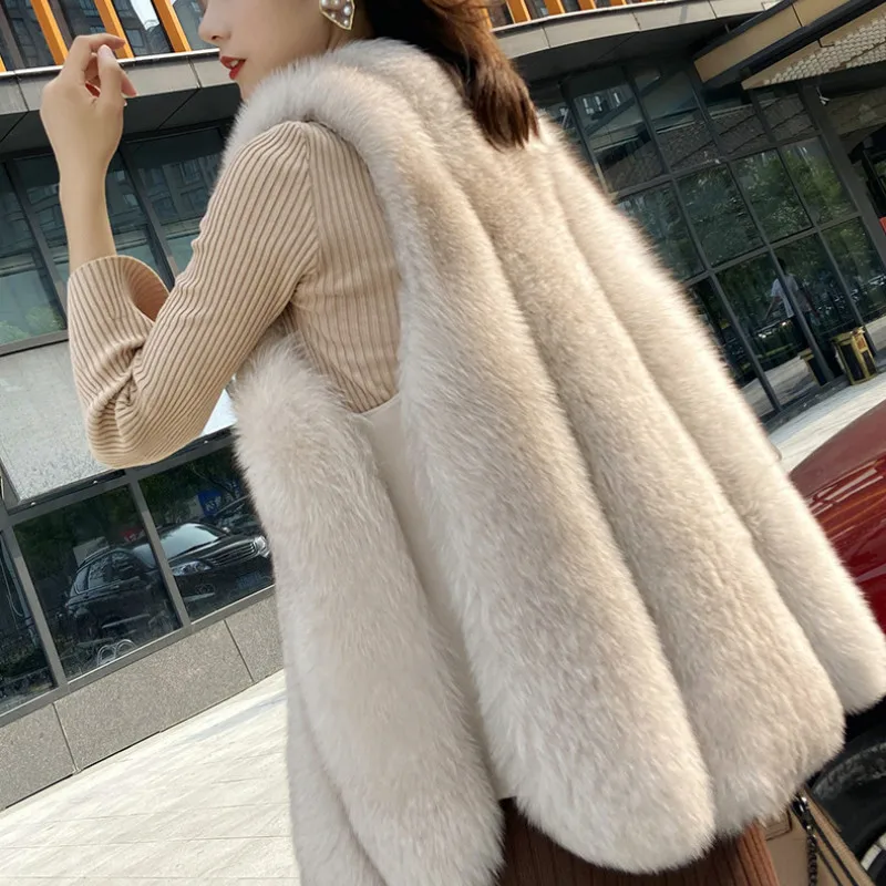 Fur Coat Artificial Fur Faux Fur Sleeveless Jacket Women Winter pink long Fur Vests Leather Female Oversize Fox Fur Overcoat