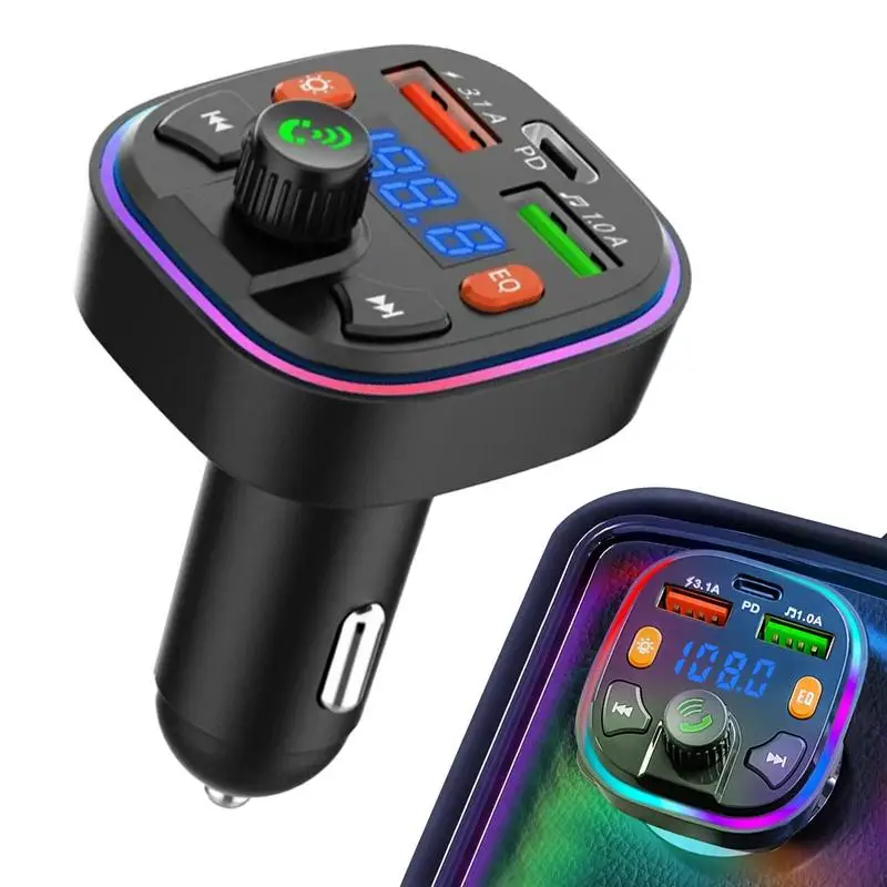 

Bluet-ooth 5.3 FM Transmitter Wireless Blue-tooth Car AdapterAUX Radio Receiver MP3 Player Handsfree Call Type-C USB Car charger