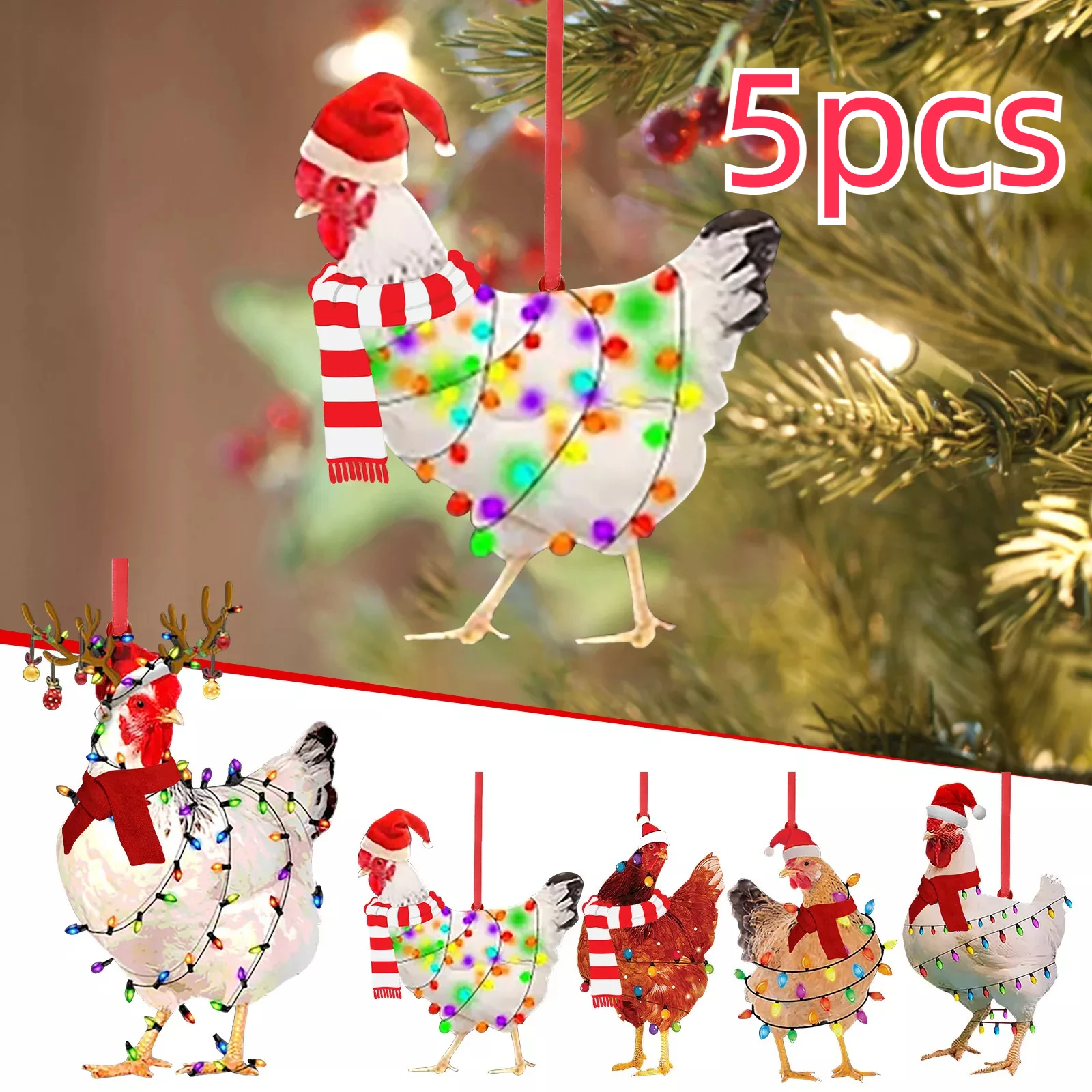 

5pcs Decorations Plane Christmas Scarf Chicken Holiday Decoration, Christmas Outdoor Decorations Wood Christmas Ornaments