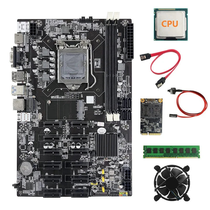 Фото Материнская плата B75 12 PCIE ETH для майнинга + случайный ЦП + DDR3 4 Гб 1600 МГц ОЗУ + 128 Гб SSD + вентилятор + SATA кабель + коммутационный кабель материнская... №2