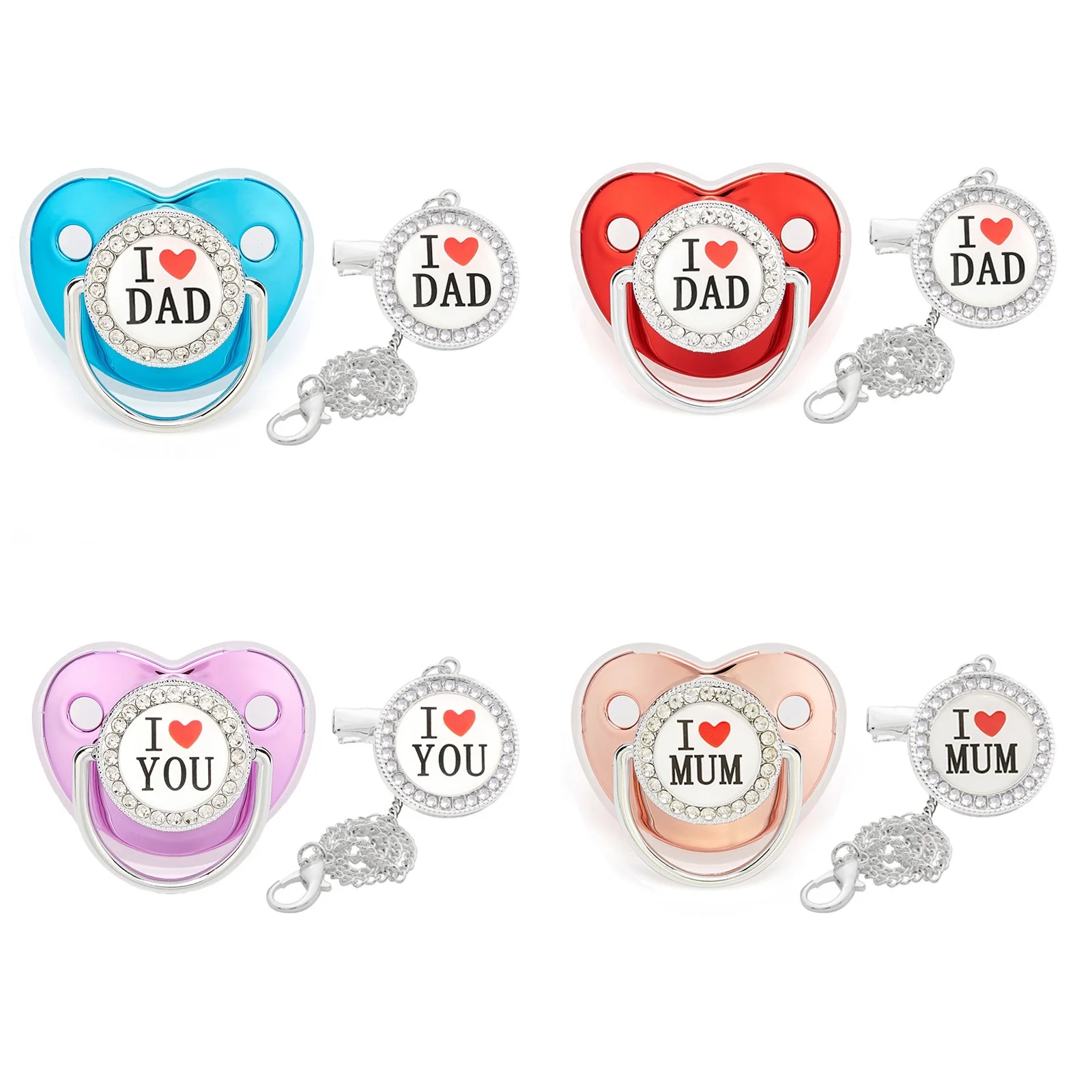 

0-18 Months Luxury I Love PaPa Baby Pacifier Bling Bling Pacifier with Rhinestones Kid Orthodontic Dummy Crystal Pacifier Nipple