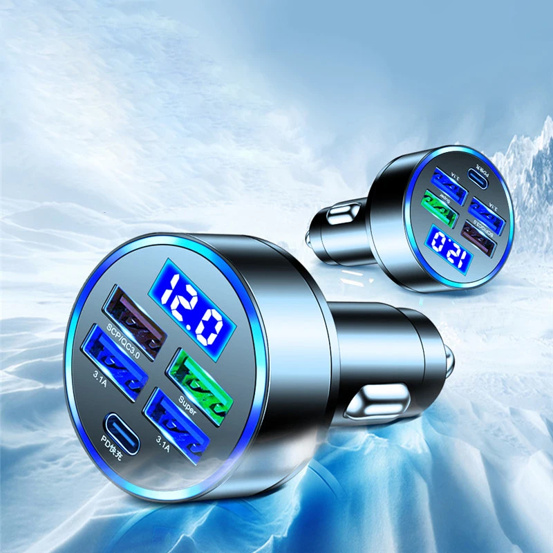 5в1 Mulit-USB порт автомобильное зарядное устройство для телефона USB PD Быстрая зарядка для iPhone Huawei Samsung цифровой дисплей USB зарядное устройство автомобильное зарядное устройство