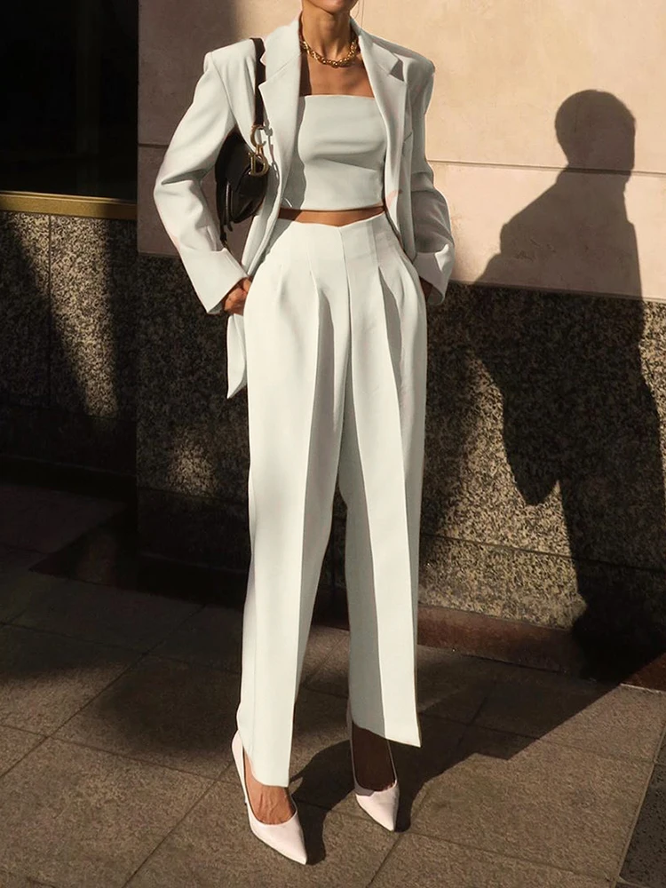 

Mnealways18 Elegant Office Trousers Women Autumn High Waist Pleated Pants Ladies Work Trousers Fashion Cream Pants With Pockets