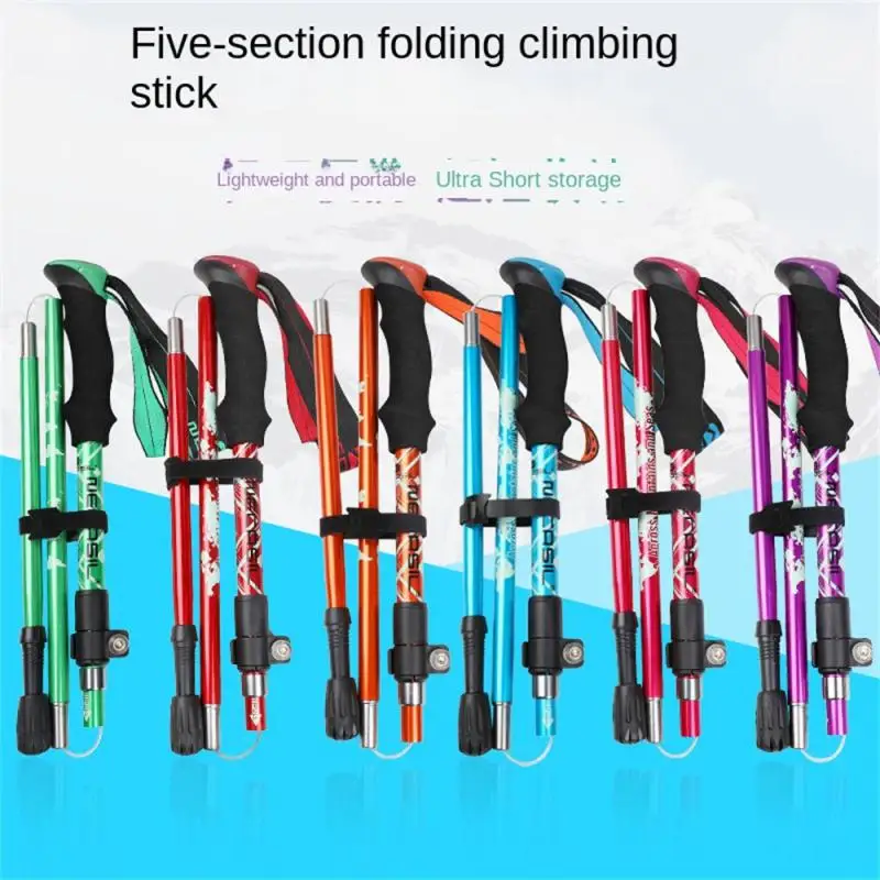 

Ultra-short Walking Staff Aluminum Alloy Portable Mountaineering Cane 5-section Trekking Folding Pole Walking Hiking Stick