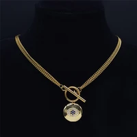 islam turkey eyes crystal stainless steel copper necklace women gold color round pendant necklaces jewelry oeil turc npw1s06