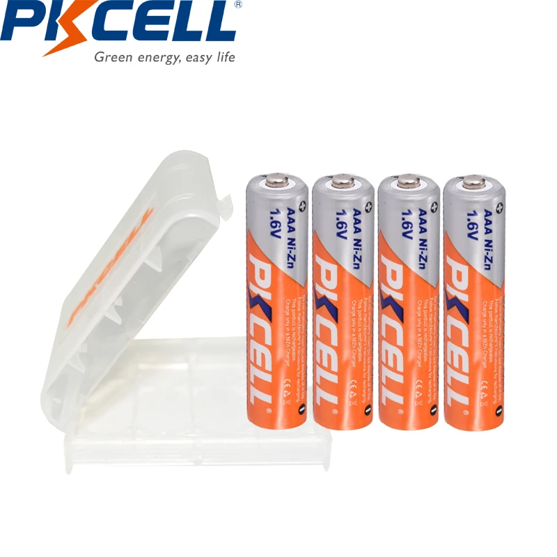 

4Pcs PKCELL AAA battery 900mWh 1.6V Ni-Zn AAA Rechargeable Batteries AAA nizn battery +1Pcs Battery Case for AA AAA Battery
