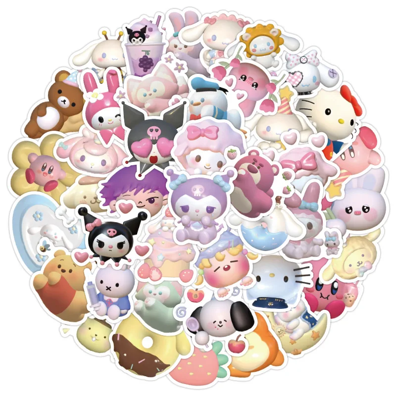 

60Pcs/Pack Kawaii Cartoon Sanrios Anime Kuromi MyMelody DIY Graffiti Sticker Poster Stickers Cute 3D PVC Label Sticker Kids Gift