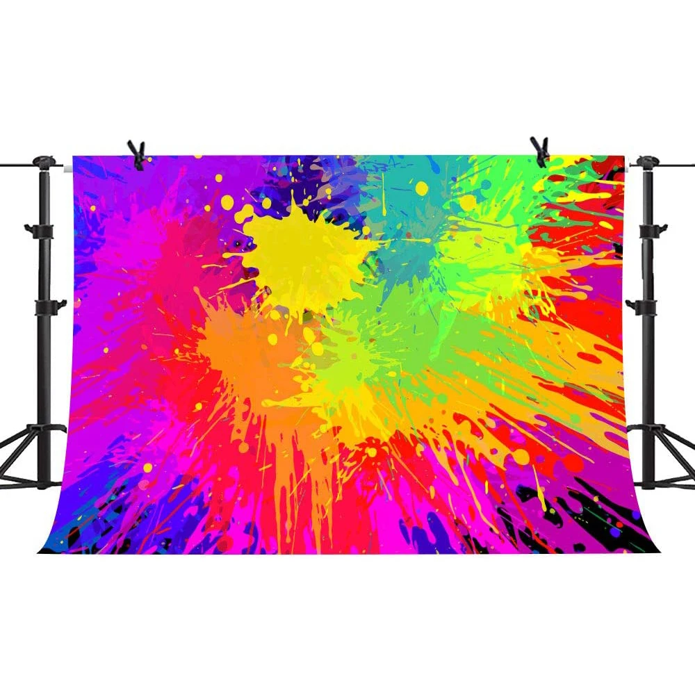 

Colorful Paint Splash Backdrop Abstract Graffiti Style Photography Background Hip Hop 80's 90's Theme Vinyl 7x5ft Banner Photo