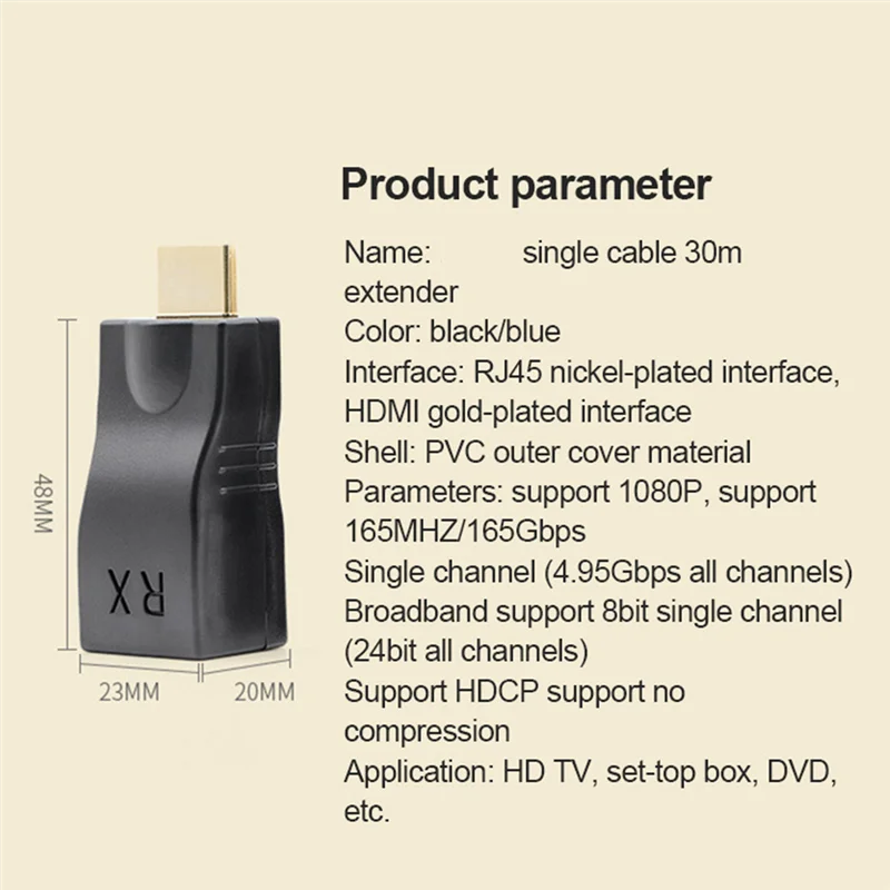 

2Pcs RJ45 4K HDMI-Compatible Extender Extension Up to 30M over CAT5E Cat6 Network Ethernet LAN for HDTV HDPC DVD PS3