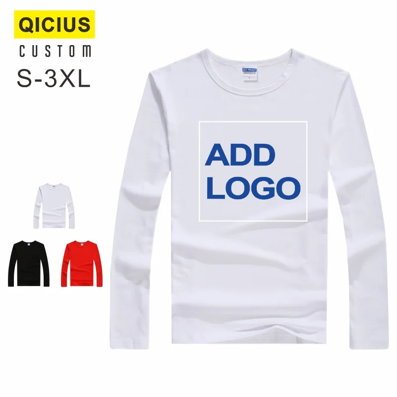 Весенняя футболка с вышивкой однотонная круглым вырезом и длинным рукавом