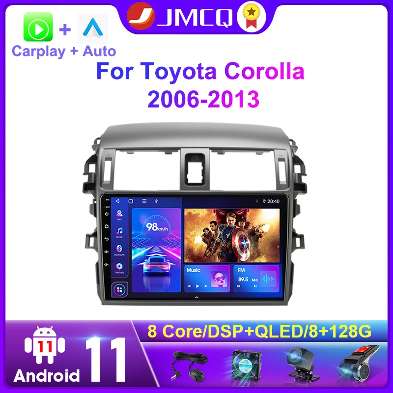 JMCQ Carplay 2din Android 11.0 Car Radio Multimedia Players For Toyota Corolla E140/150 2006-2013 GPS 4G Navigation Head Unit