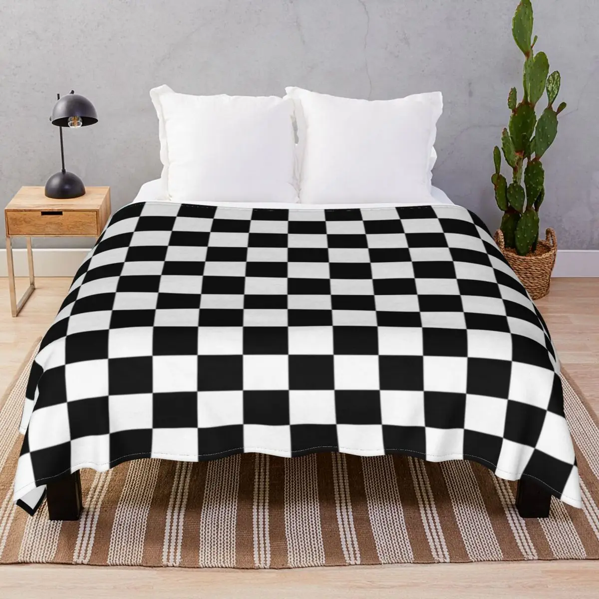 Black And White Checkered Blanket Fleece All Season Portable Throw Blankets for Bedding Home Couch Travel Cinema