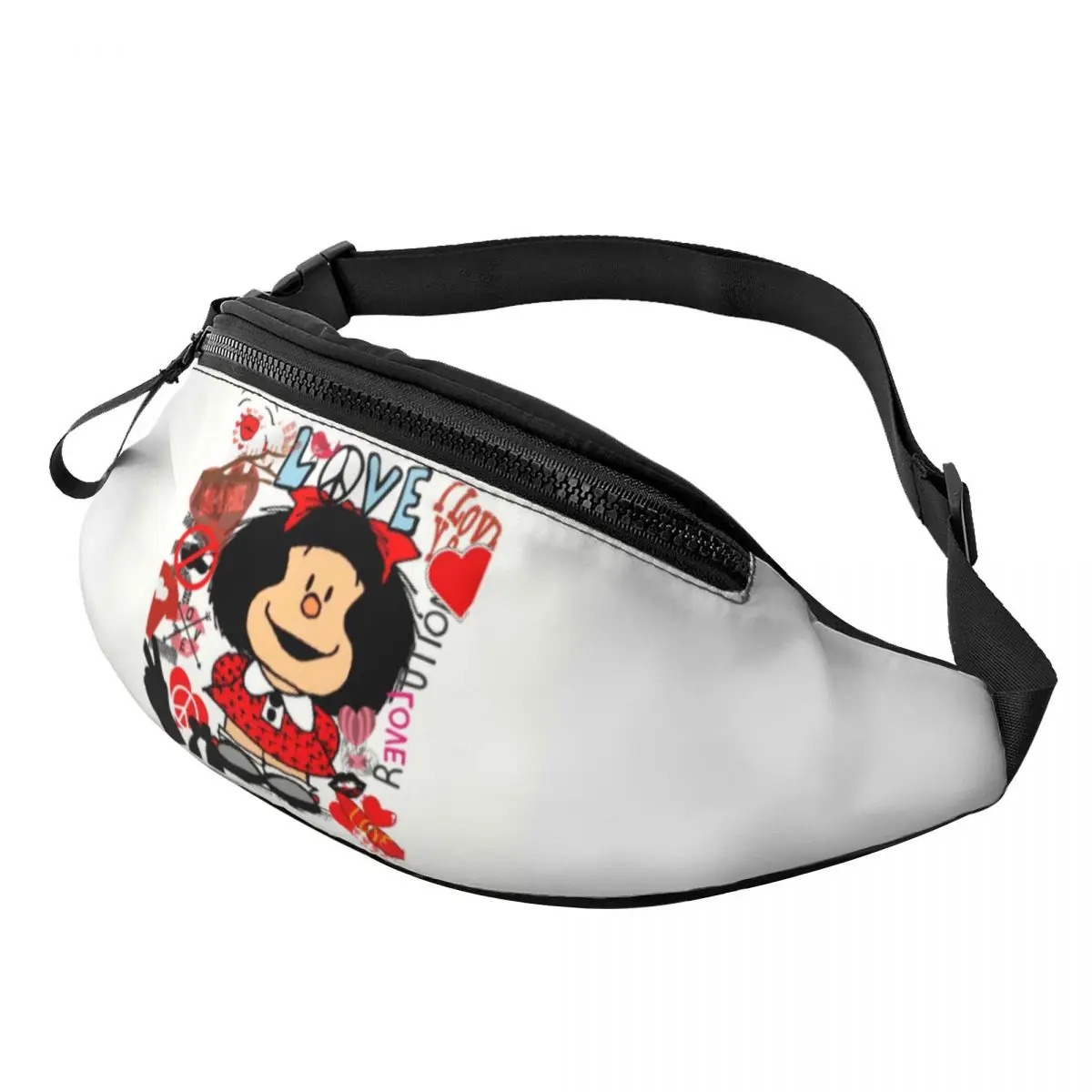 

Love And Mafalda Surrounded By Hearts Fanny Pack Manga Cartoon Crossbody Waist Bag for Travel Hiking Phone Money Pouch